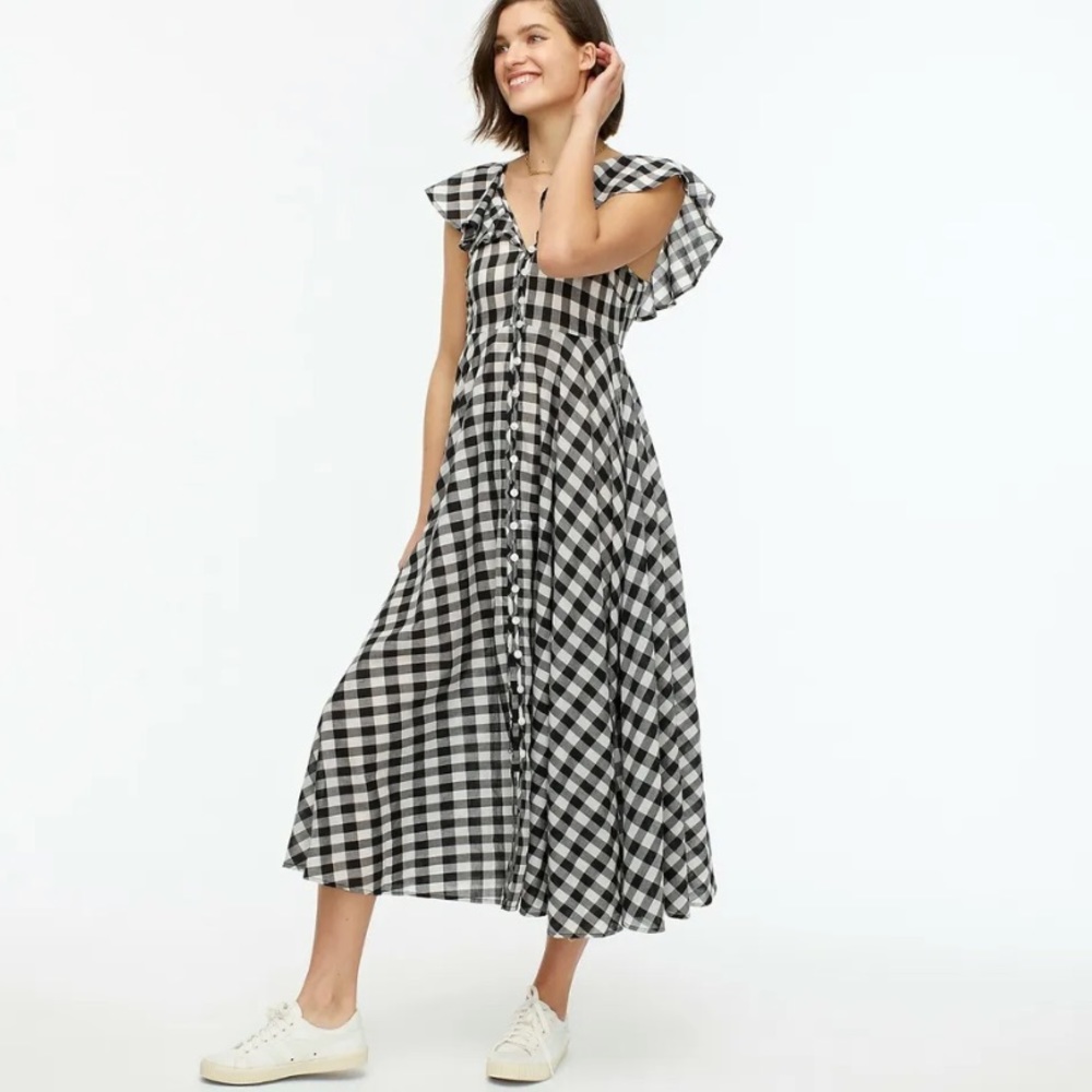 J. Crew Black and White Gingham Maxi Dress